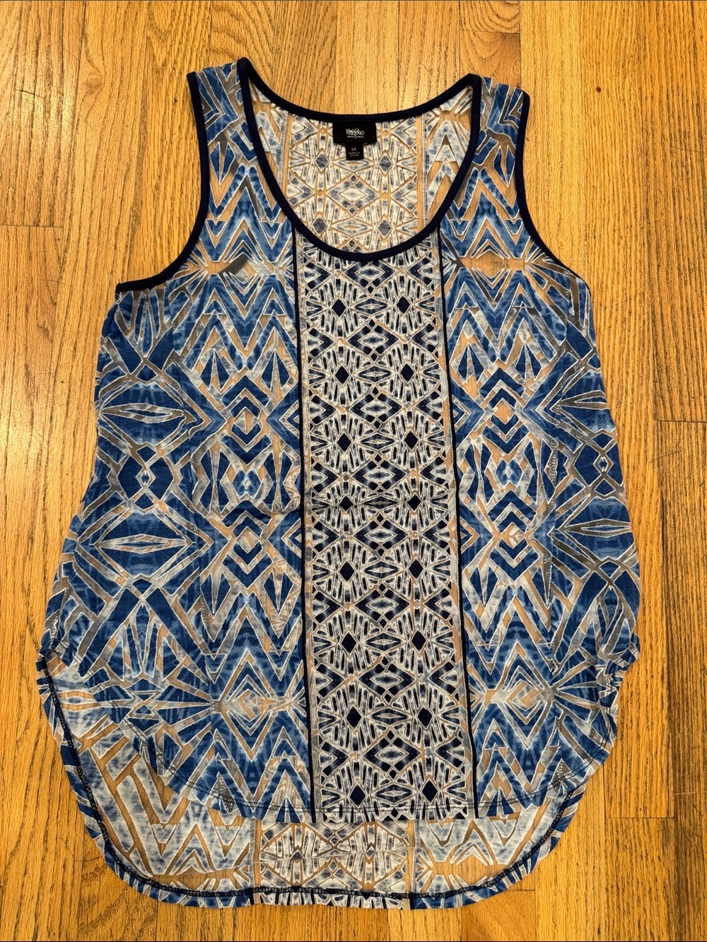 Mossimo Blue and Tan Geometric Sleeveless Tank